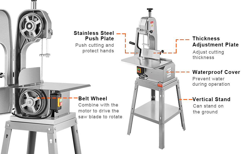 SucceBuy Electric Meat Saw 850W 1800W Stainless Vertical Cutter Commercial Bone Sawing Machine Frozen Meat Slicer for Beef Pork