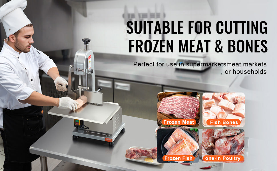 SucceBuy Commercial Electric Meat Bandsaw 650W 1800W Stainless Steel Countertop Bone Sawing Machine Frozen Fish Cutter for Pork
