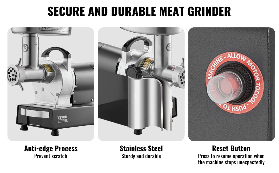 Succebuy Meat Grinder Electric Meat Grinders Grinding Plate Stainless Steel Commercial for Kitchen Restaurant Butcher Store